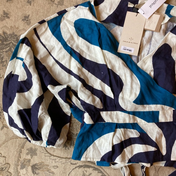 Stunning 100% linen new with tag Cala De La Cruz Mayu wrap top size large - Picture 13 of 16